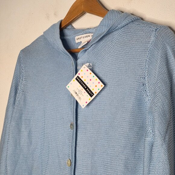 NEW Gretchen Scott Blue Hoodie Button Down Knit Sweater Women's Medium M - Picture 3 of 6
